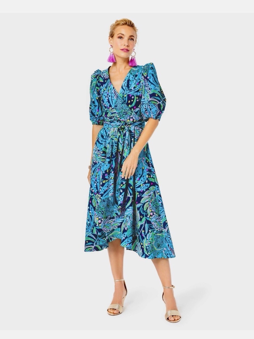 Lilly Pulitzer Juney Midi Dress size 0 Low Tide Navy Catty Purrsonality